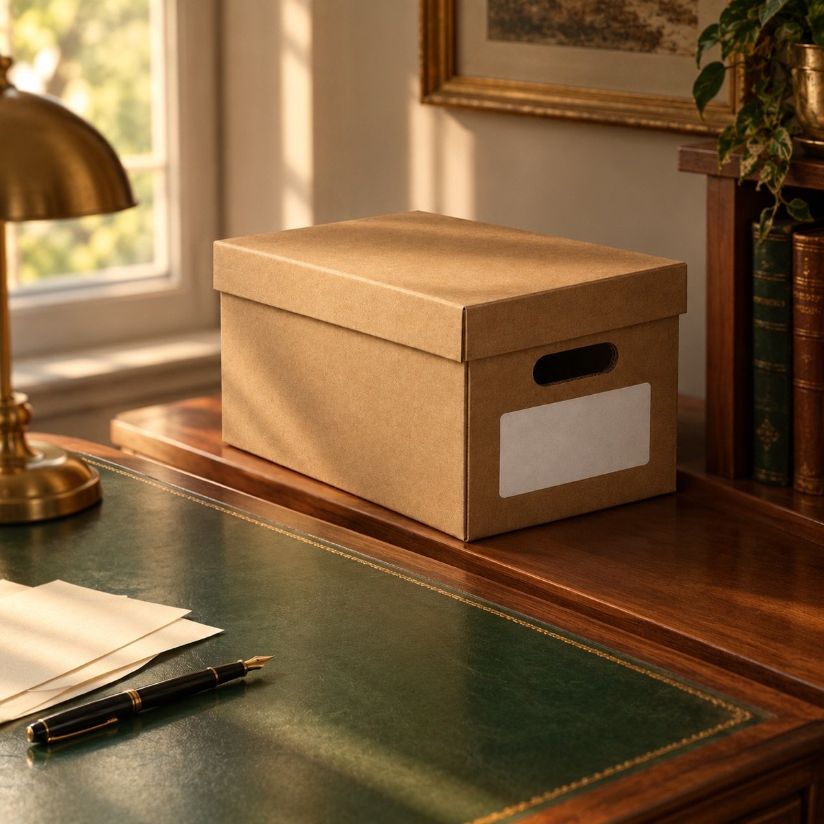 Archive Box A4, Corrugated Board, Pack of 5 — on a desk