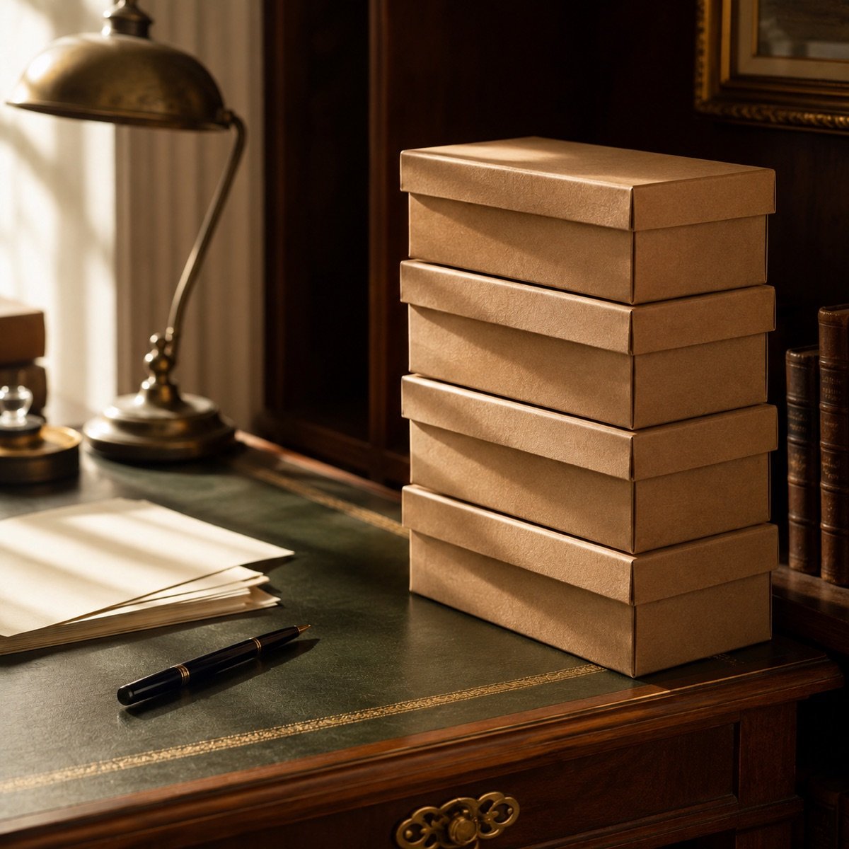 Archive Box Set, Corrugated Board, Kraft, 10 Pack — on a desk