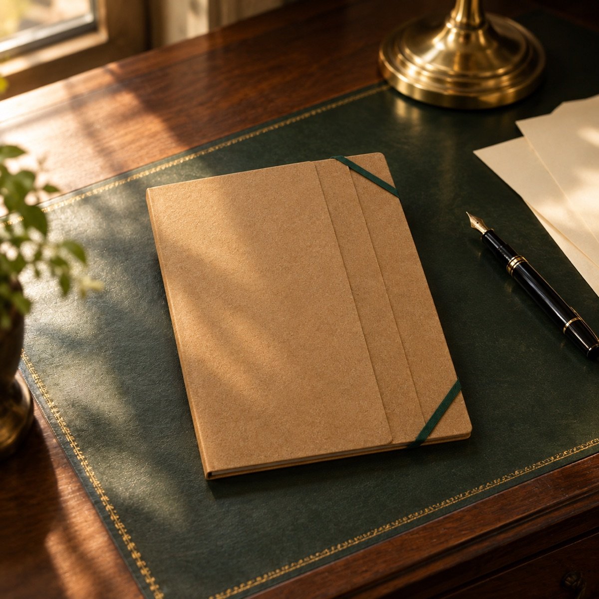Kraft Elastic Folder A4 — on a desk
