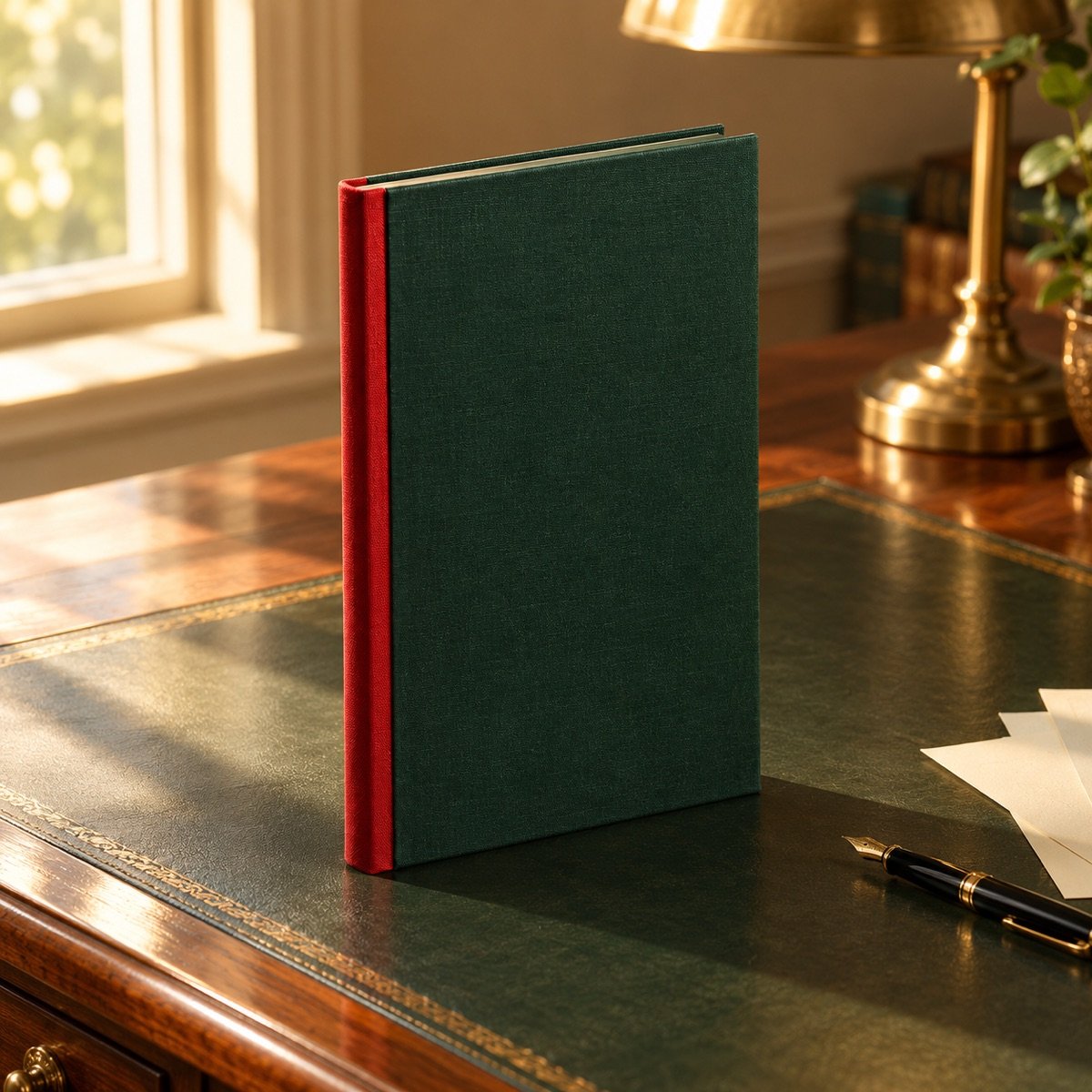Columnar Ledger A4, Bottle Green — on a desk
