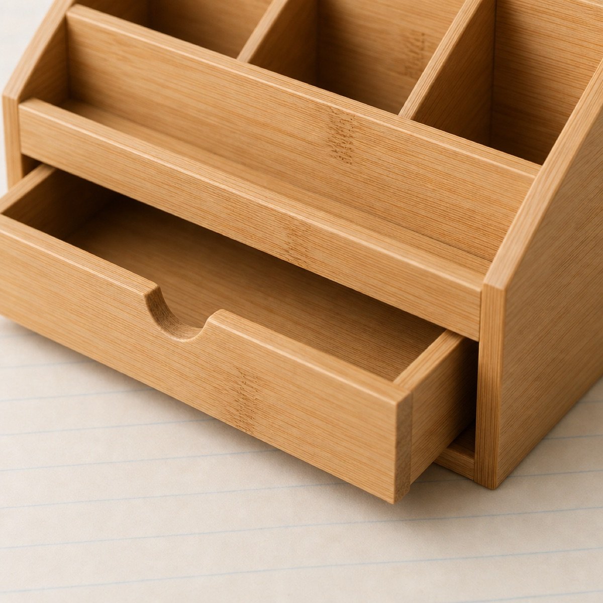 Bamboo Desk Organiser with Drawer — detail