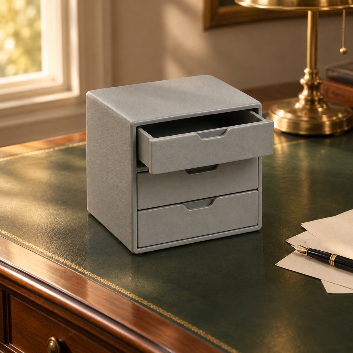 Desktop Drawer Unit, ABS, Three Drawer — on a desk