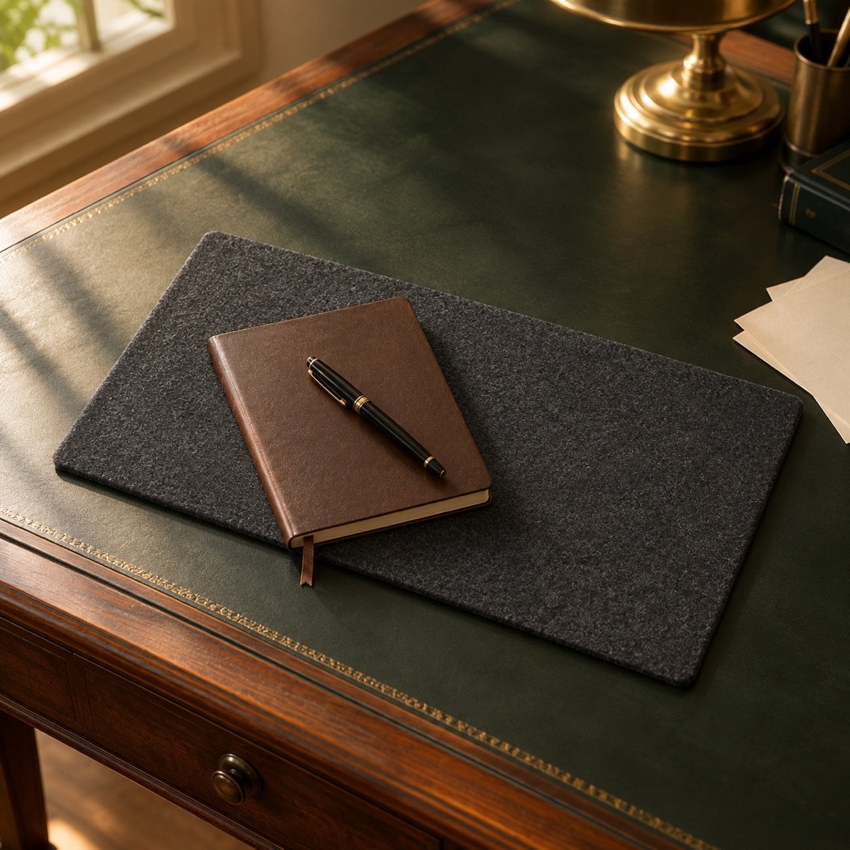 Felt Desk Pad, 80 × 40 cm — on a desk