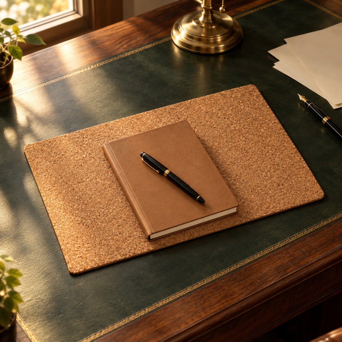 Cork Desk Mat, 80 × 40 cm — on a desk